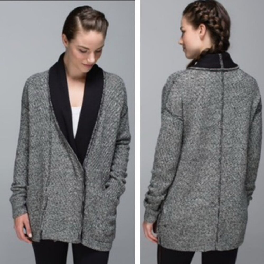 Lululemon Post Practice Cotton Cardigan Knit Sweater Pockets Top Snap Oversize S